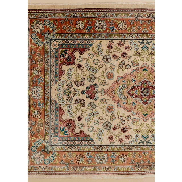 Signed Persian Tabriz Silk Rug, 3' X 1' 7.5" For Sale - Image 4 of 9