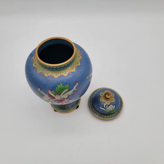 Blue Large Blue Chinese Cloisonne Urn For Sale - Image 8 of 11