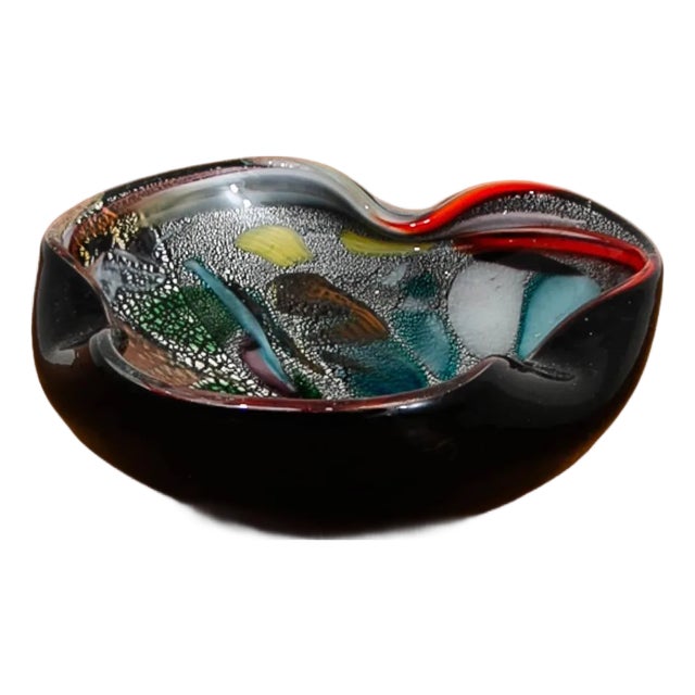 Mid Century Modern Smoking Ashtray Art Glass Multicolored Glaze Vintage Catch All For Sale