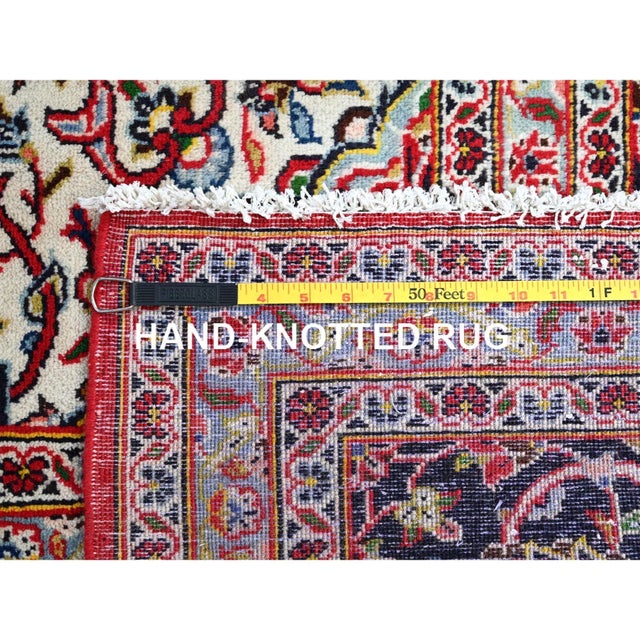 1960 9'10"x13'1" Ketchup Red Hand Knotted Wool Vintage Kishoon Full Pile Oriental Rug For Sale - Image 4 of 12