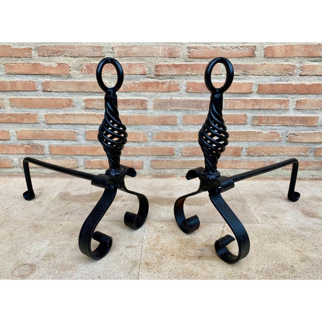 Late 19th Century 19th Century French Wrought Iron Andirons, Set of 2 For Sale - Image 5 of 6