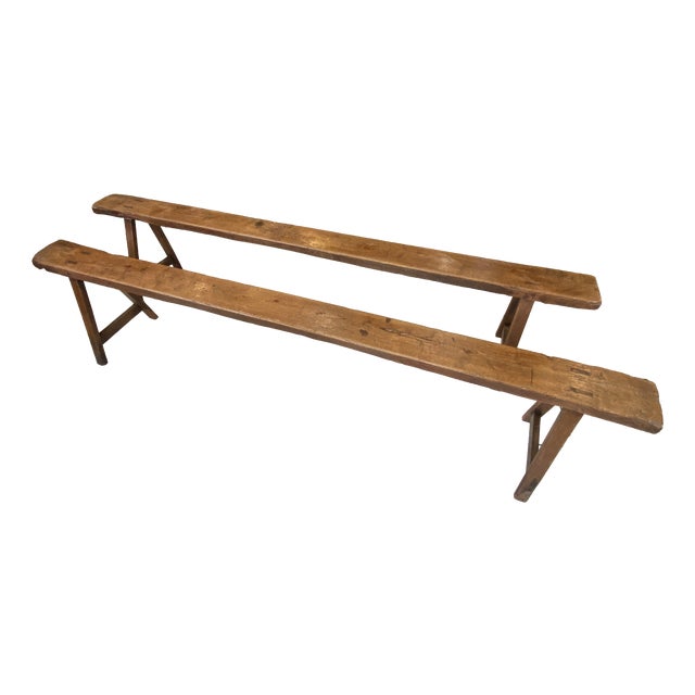 Vintage Farmhouse Benches in Oak, 1950s, Set of 2 For Sale