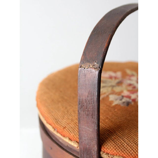 Brown Antique Firkin Sugar Bucket With Needlepoint Lid For Sale - Image 8 of 12