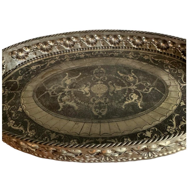 American Oversized 1960s Vintage Castilian Imports Deep Silver Tray For Sale - Image 3 of 5