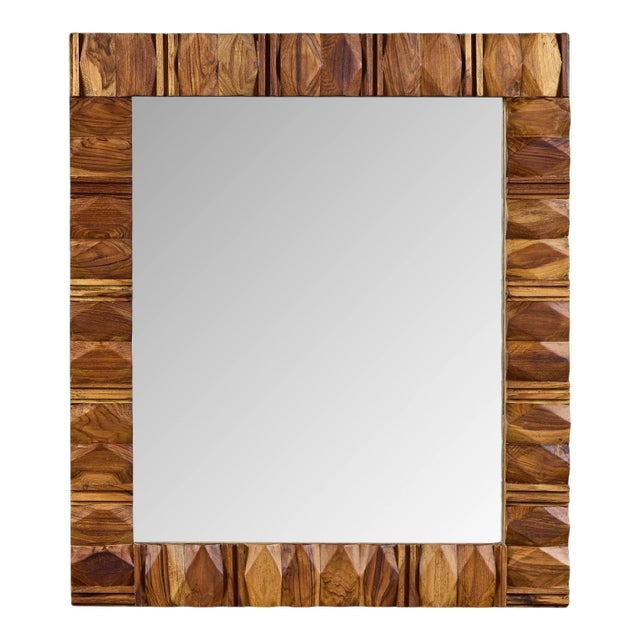Walnut Brutalist Wall Mirror For Sale