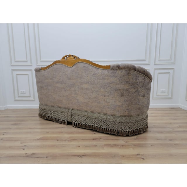 French Provincial 1980s French Sofa Gold Leaf Tufted Brown Velvet For Sale - Image 3 of 11