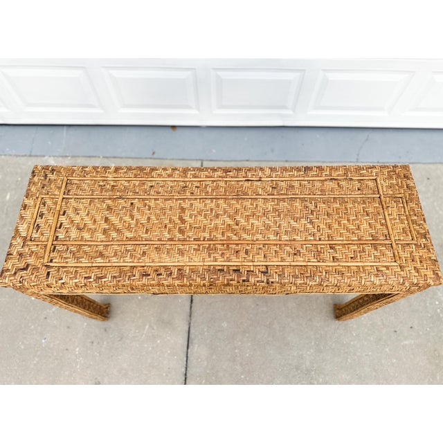 Vintage Basketweave Rattan Console/Writing Table For Sale In Tampa - Image 6 of 8