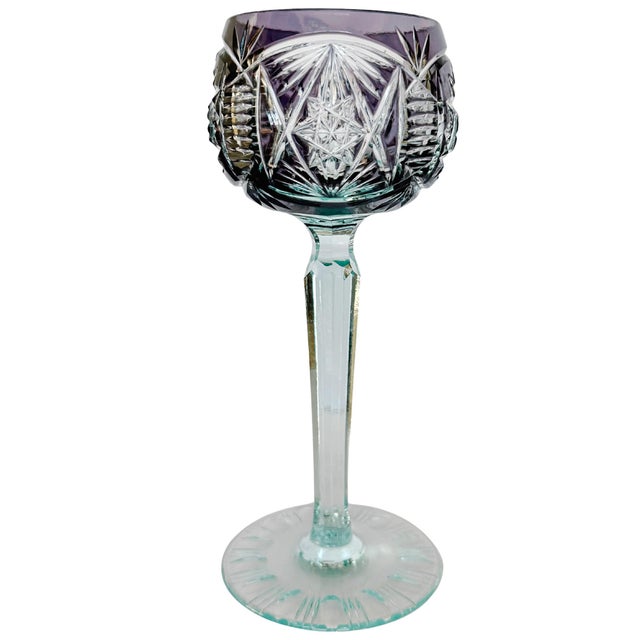 Mid 20th Century Mid-Century Bohemian Cut-to-Clear Crystal Hock Wine Glasses, Set of 4 For Sale - Image 5 of 9