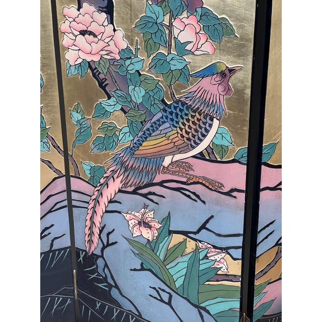 Vintage Asian Black Lacquer Coromandel Room Screen For Sale In Boston - Image 6 of 13