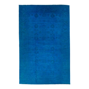 Blue Vintage Allover Motif Handmade Overdyed Wool Rug