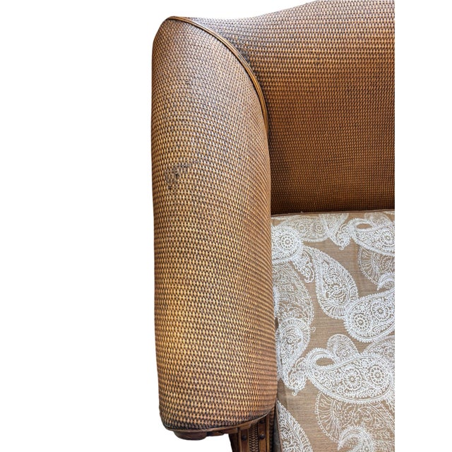English Vintage British Colonial Tommy Bahama Style Woven Rattan Loveseat For Sale - Image 3 of 12