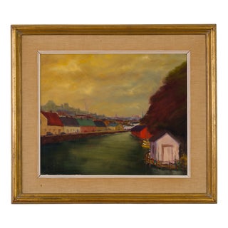 Egon Larsson, Swedish Canal Cityscape, 1955, Oil on Canvas For Sale