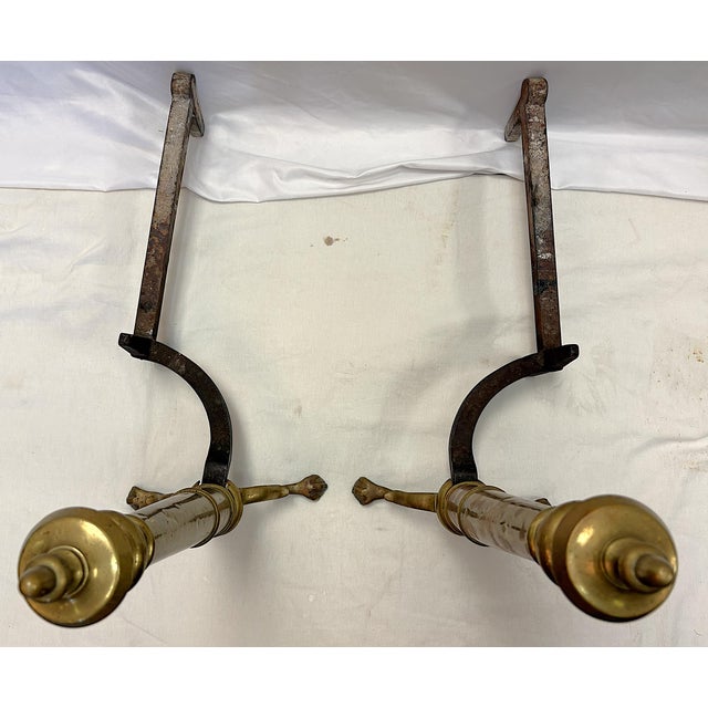 Brass Antique Bradley & Hubbard Federal Style Brass Ball & Claw Foot Andirons - A Pair For Sale - Image 8 of 18