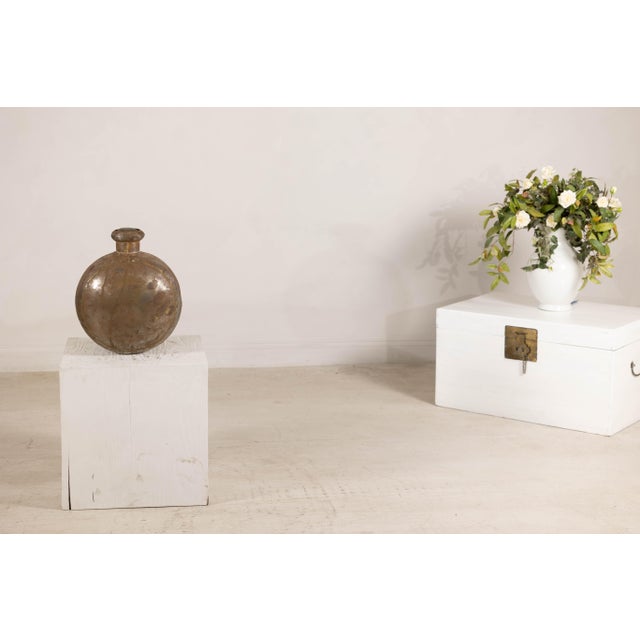 Antique Indian Metal Surahi Decorative Water Vessel, Early 20th Century For Sale In New York - Image 6 of 12