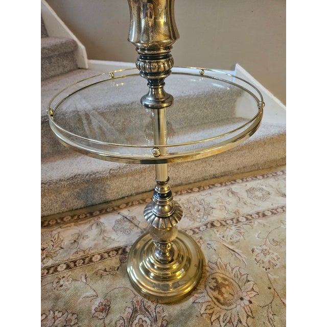 Hollywood Regency Vintage Brass & Glass Table Floor Lamp For Sale - Image 3 of 11