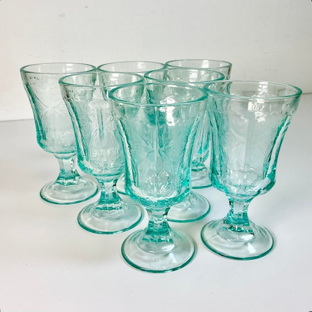 1970s Vintage Victorian Boho Chic Indiana Glass Co. Recollection Goblets - Set of 7 For Sale - Image 6 of 12
