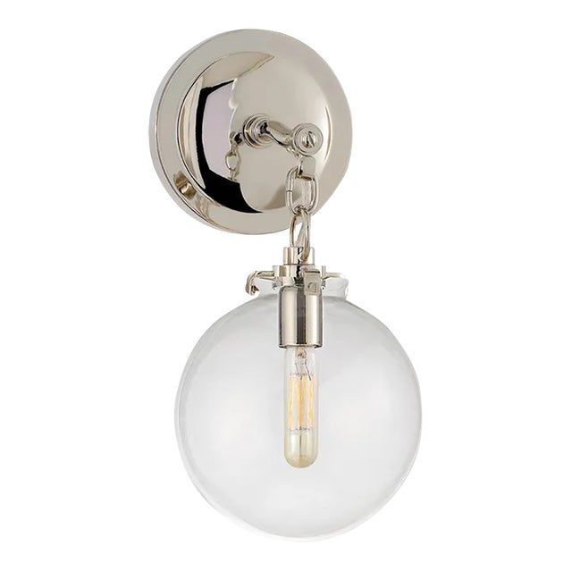 Thomas O'Brien for Visual Comfort Signature Katie Small Globe Sconce in Polished Nickel with Clear Glass For Sale