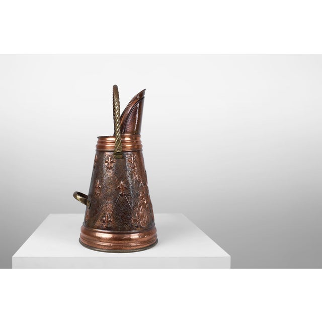 Goldenrod Copper Umbrella Stand with Hammered Relief of Religious Scene, France, 1900s For Sale - Image 8 of 12
