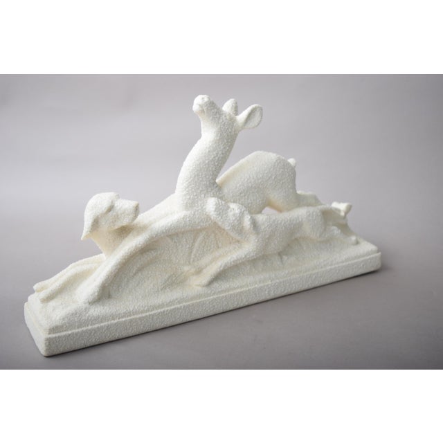 Art Deco Ceramic Deer and Dog Sculpture from ODYV, France, 1930s For Sale - Image 3 of 10
