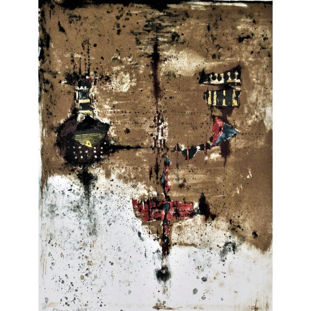 This artwork "Abstract Composition 9" c.1970 in an original color lithograph on B.F,K. Rives paper by noted Polish artist...