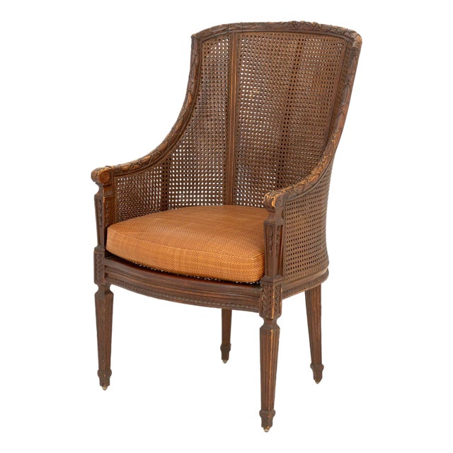 American Regency Style Mahogany Cane Bergere For Sale