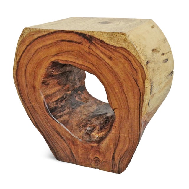 Organic Modern Monkey Pod Wood Side Table For Sale - Image 4 of 6