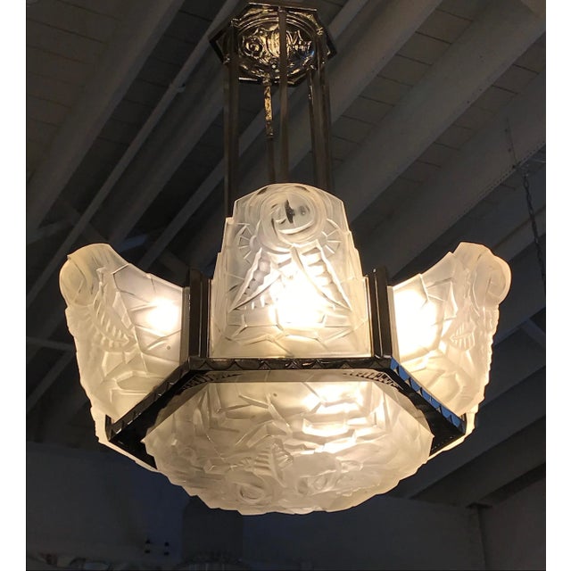 French Art Deco Chandelier Signed by Degué For Sale - Image 9 of 12