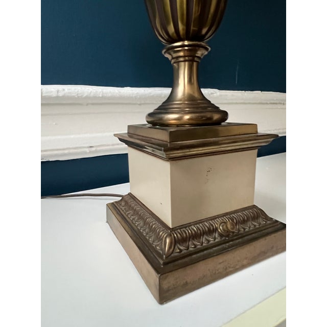 Vintage Stiffel Enameled Brass Table Lamps With Scalloped Shades — Elegant Neoclassical Form - a Pair For Sale - Image 10 of 18