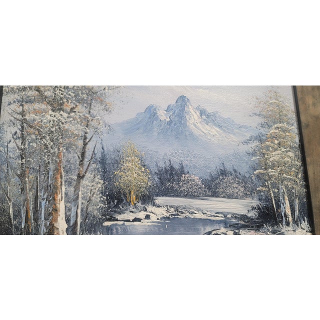 絵画 Winter Mountain Watercolor Illustration. Winter Mountains Landscape, Trees
