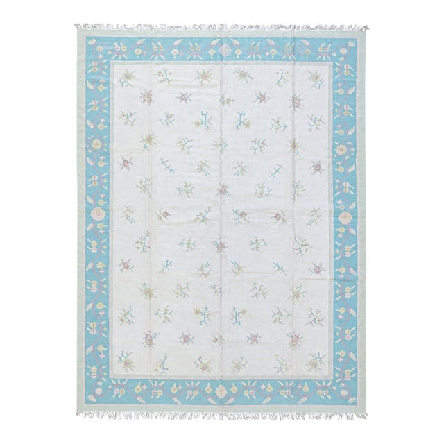 Handmade Indian Dhurrie | Pastel Flatweave Kilim | 12x15 For Sale