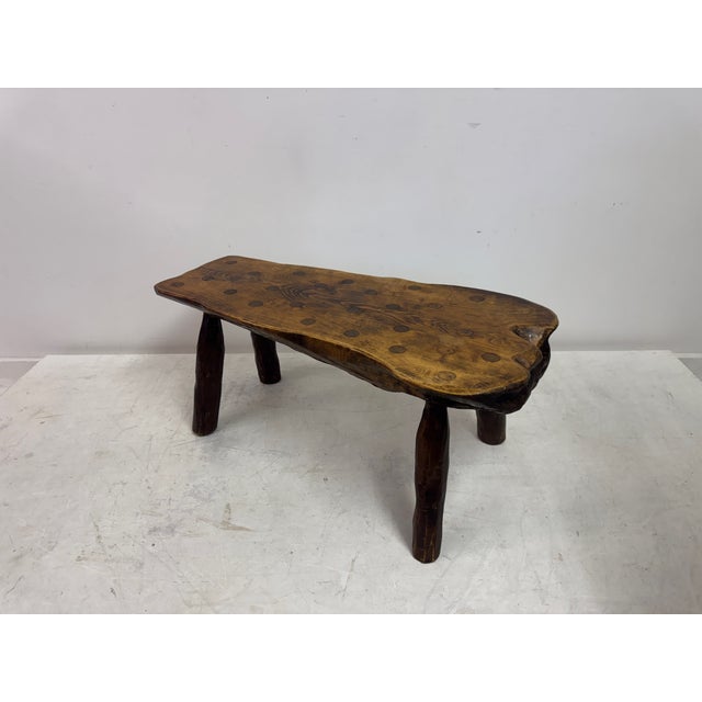 Brutalist Rustic Wabi Sabi Elm Coffee Table with Dot Details, 1960s For Sale - Image 3 of 17