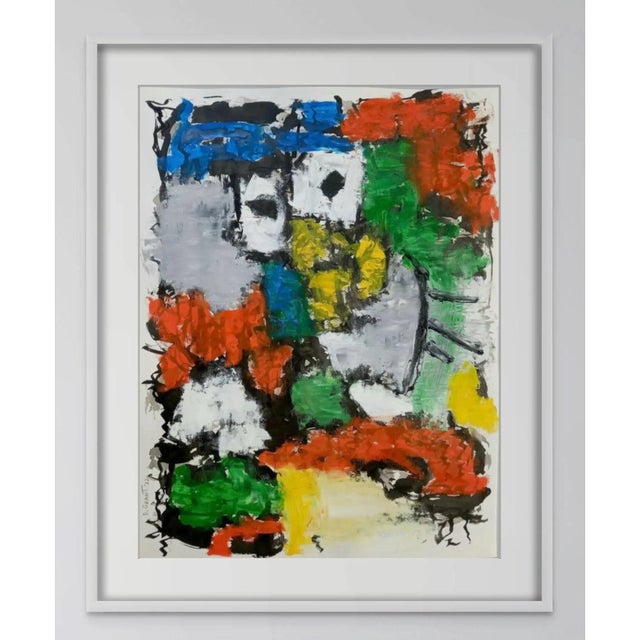 19.6" by 25.5" Abstract Figurative Original Oil Painting Inspired by Karel Appel, Unframed For Sale - Image 10 of 10