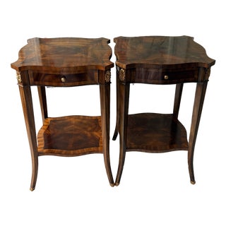 Pair of Maitland Smith Flame Mahogany Side Tables For Sale