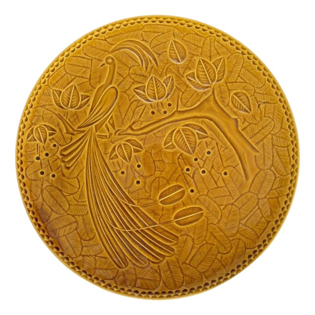 Brown Ceramic Dish with Bird Decoration, France, 1960s For Sale