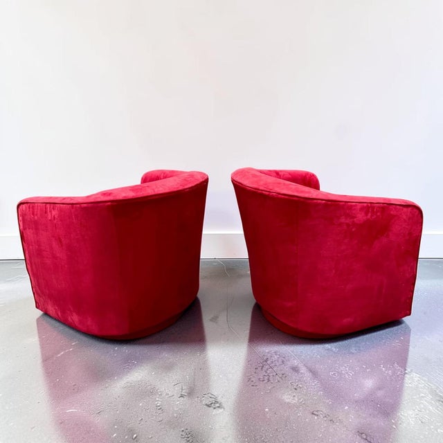 Milo Baughman for Thayer Coggin Red Suede Swivel Club Chairs - a Pair For Sale - Image 4 of 9