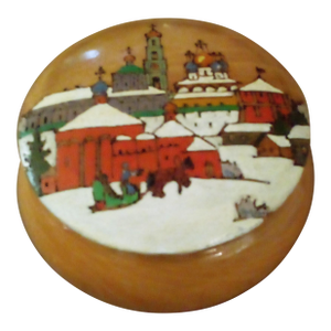Antique Cedarwood Round Trinket Box, Hand Painted