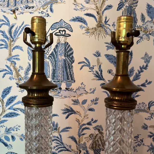 Vintage Neoclassical, Cut Crystal and Marble Column Lamps a Pair For Sale - Image 6 of 11