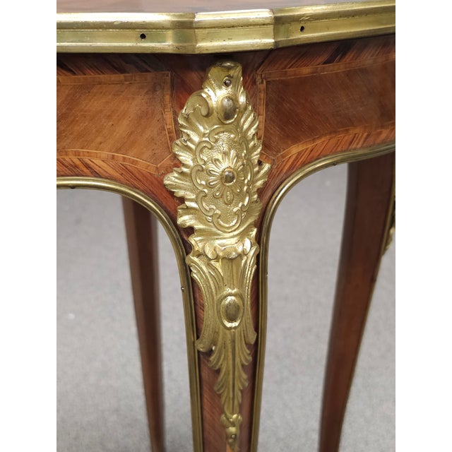 Haentges Freres Attributed Gilt-Bronze and Kingwood Tulipwood Inlaid Gueridon. Paris, Circa 1890s For Sale - Image 12 of 12
