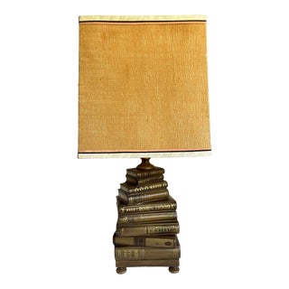 Vintage Figurative Stack of Books Table Lamp With Shade For Sale