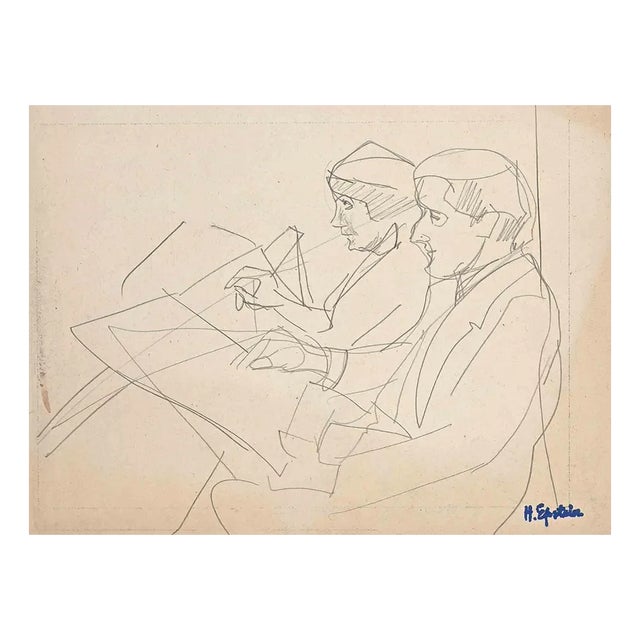 Henri Epstein, Two Figures, Original Drawing, Early 20th-Century For Sale