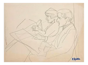 Henri Epstein, Two Figures, Original Drawing, Early 20th-Century