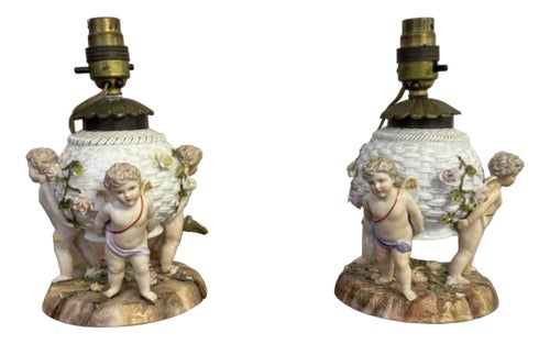 Porcelain Lamps from Sitzendorf, 1900s, Set of 2