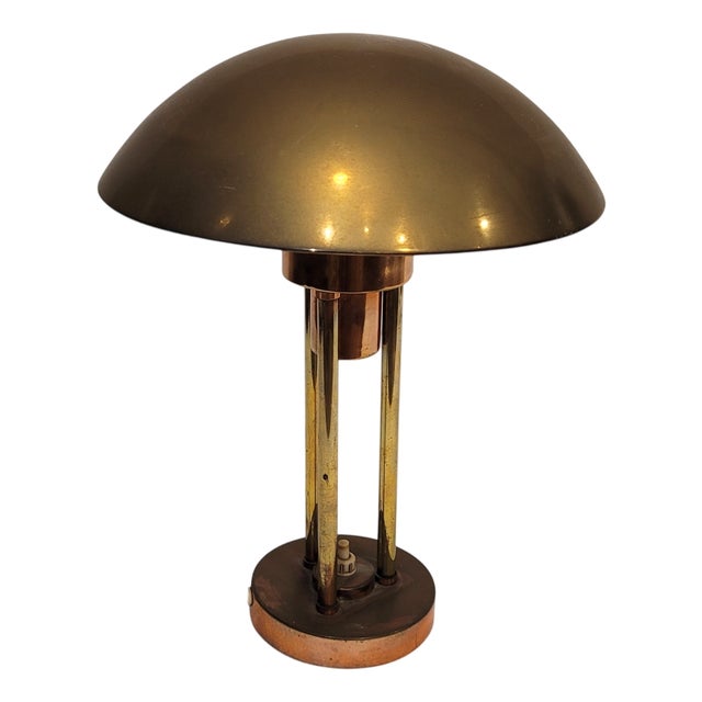 Vintage Art Deco Mushroom Table Lamp in Gilt Brass, 1930s For Sale