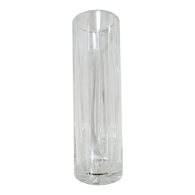Mid 20th Century 12" Cylinder Shaped Cut Crystal Glass Vase For Sale
