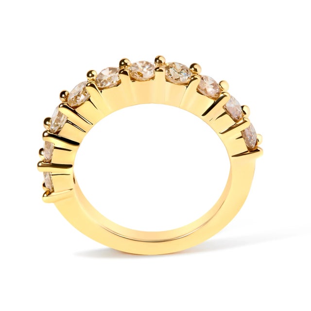 Early 21st Century 14K Yellow Gold Plated .925 Sterling Silver 2.0 Cttw Round Brilliant Cut Diamond 10 Stone Anniversary Band Ring (J-K Color, I1-I2 Clarity) - Size 8 For Sale - Image 5 of 7