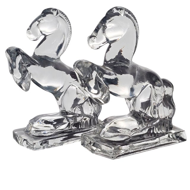 1930s Pair of New Martinsville Glass Art Deco Rearing Horse Bookends, 1930s–40s Usa For Sale - Image 5 of 13