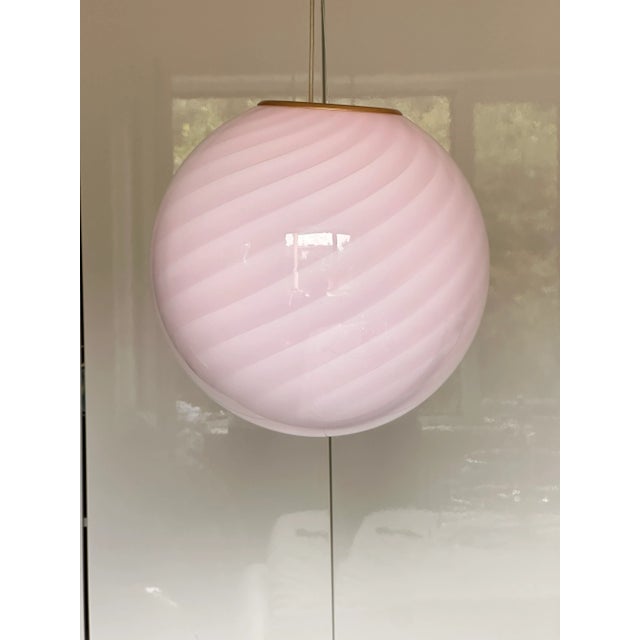 Pink Contemporary Pink Swirl and Milky-White Sphere Pendant in Murano Glass For Sale - Image 8 of 9