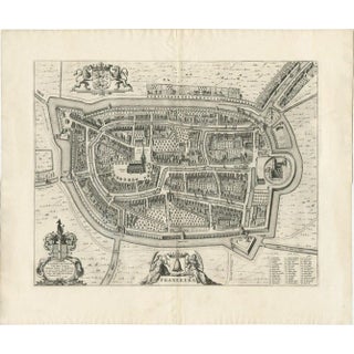 Antique Map of the City of Franeker by Blaeu, 1652 For Sale