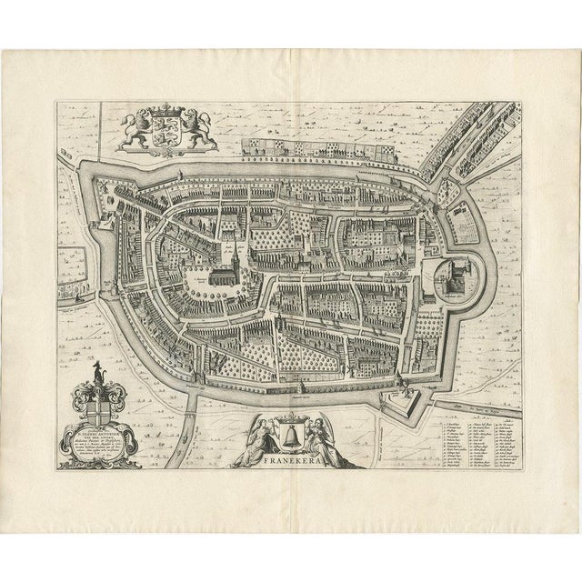 Antique Map of the City of Franeker by Blaeu, 1652 For Sale