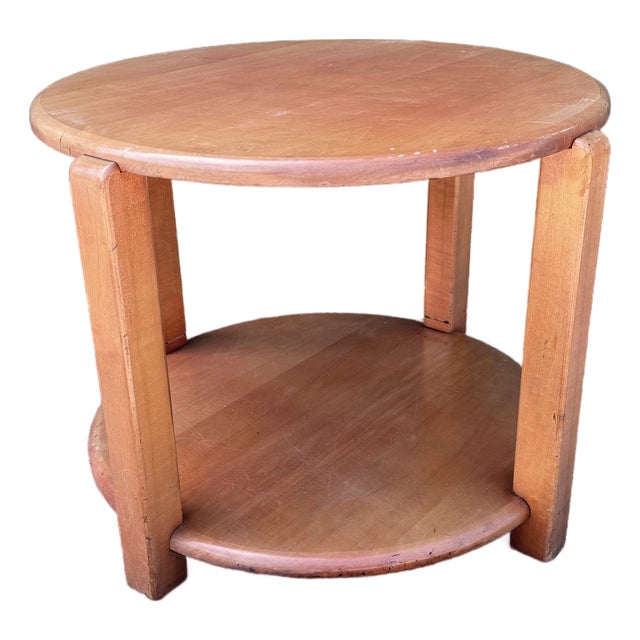 Vintage 1950s Russel Wright American Modern for Conant Ball Maple Wood Round Side Table For Sale